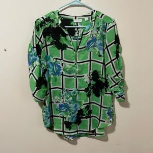 New York & Company Size Small Green Floral Blouse EUC